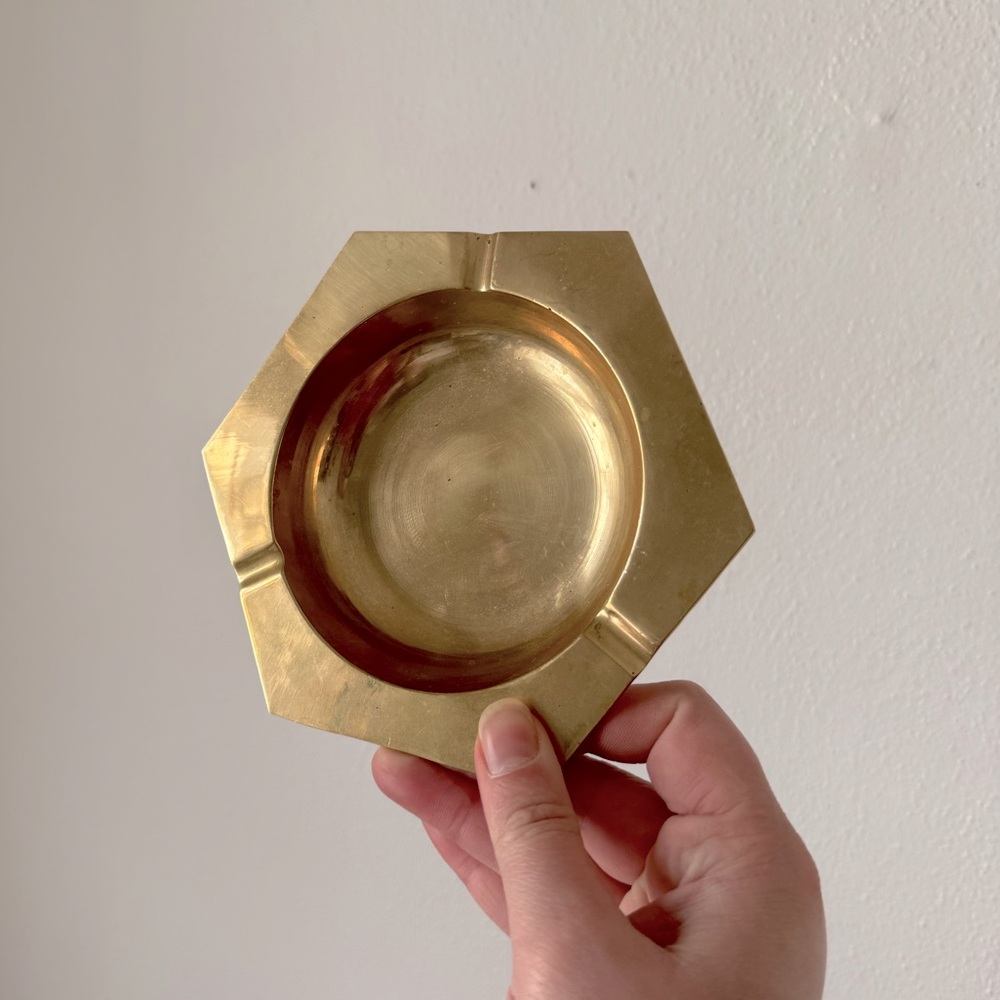 Vintage geometric brass ashtray catchall dish